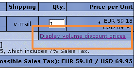 share-it order form with link to volume pricing page highlighted