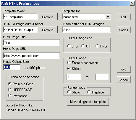 Screen shot of PPT2HTML Preferences dialog box